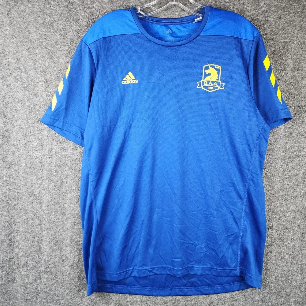 Adidas T-Shirt Mens L B.A.A. 10K Boston Athletic Association Blue Running EUC